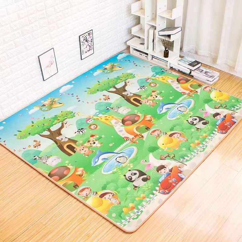 Repotting Mat - Tikar bermain bayi dua sisi hewan,