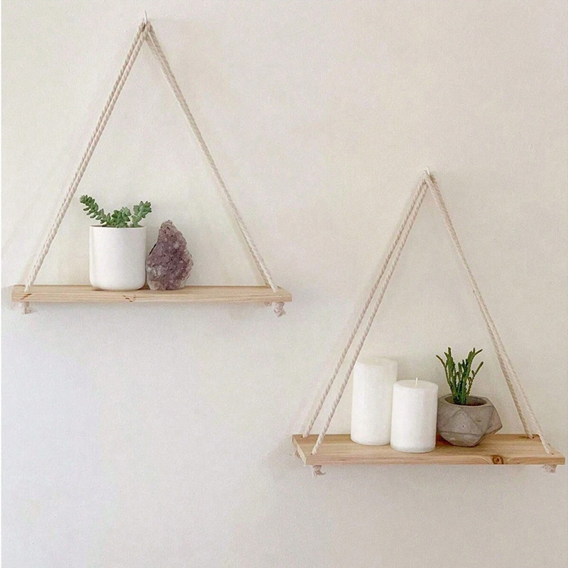 Terracotta Pot - Ayunan Kayu Gantung Tali Rami Rak