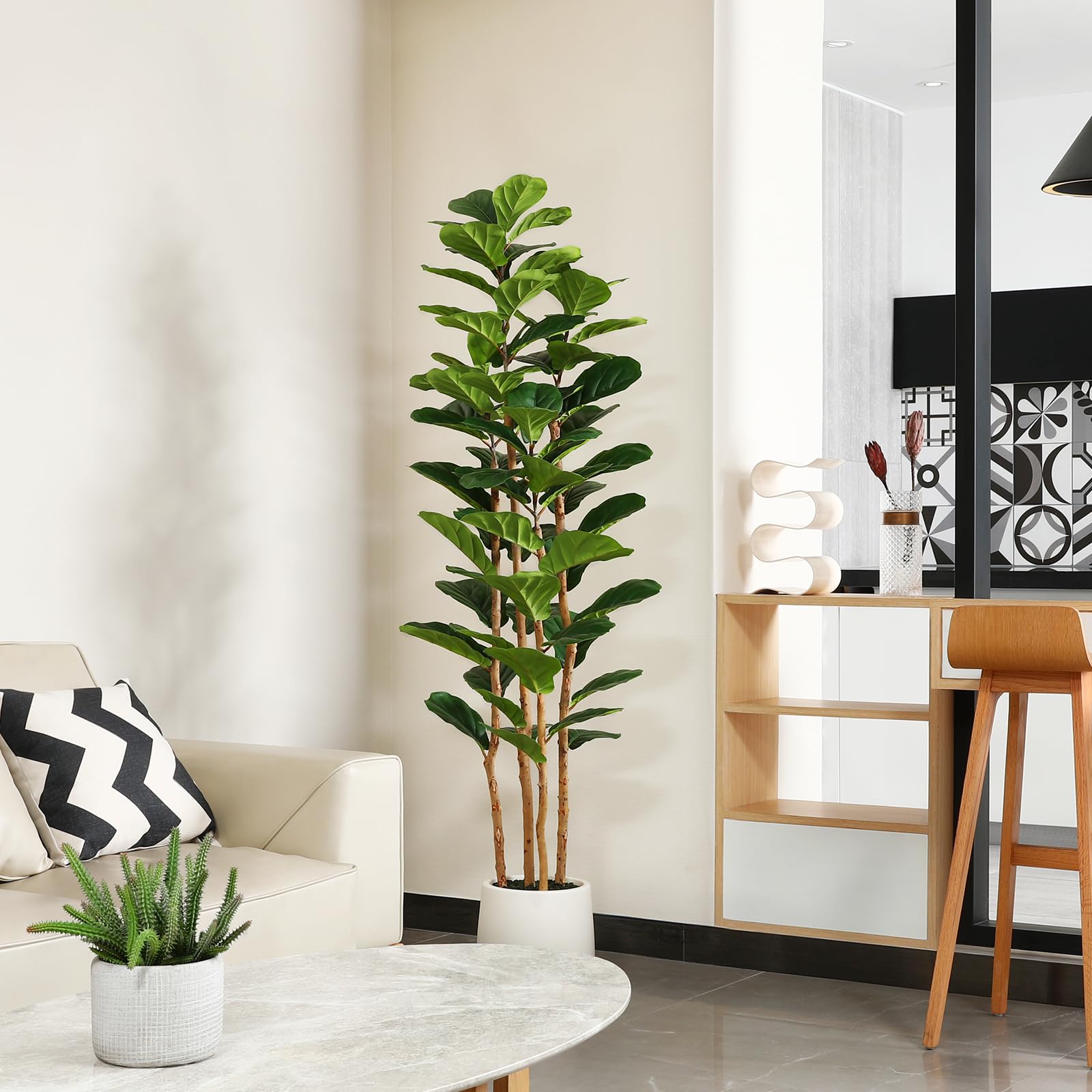 Fiddle Leaf Fig - Pohon Ficus Artifisial dengan Pot Putih,