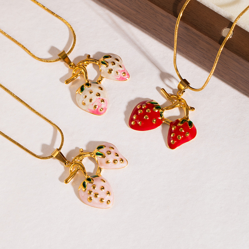 Kalung Liontin Stroberi Enamel - Snake Plant ulasan dan harga